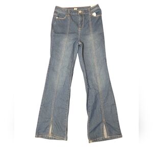 DKNY Girls' Blue Bootcut Jeans Size 10/12 Flared Split Hem Stretch Mid Rise NWOT